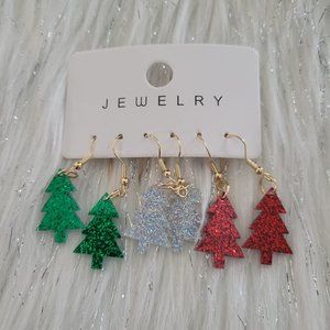 Set of 3 Christmas Tree Dangle Earrings